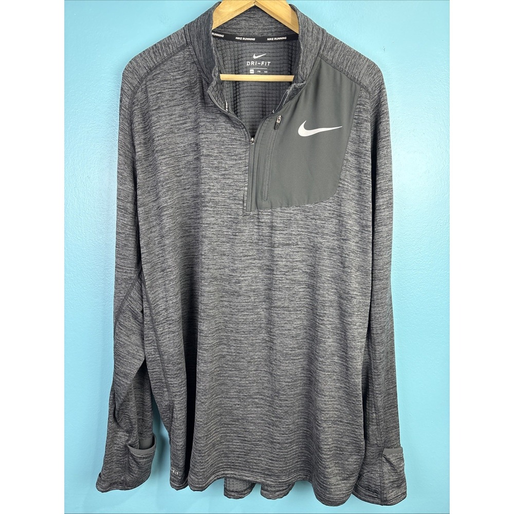 Nike Running Thermal Fit 1/4 Zip Mens XXL Gray Waffle Fleece Dri Fit Golf